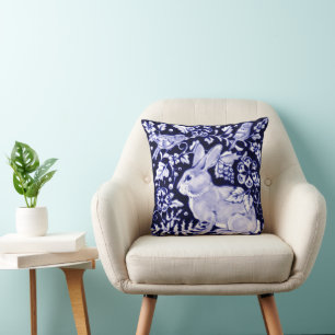 Almofada Marinho Elegante Aves de Coelho Azul Dedham Delft