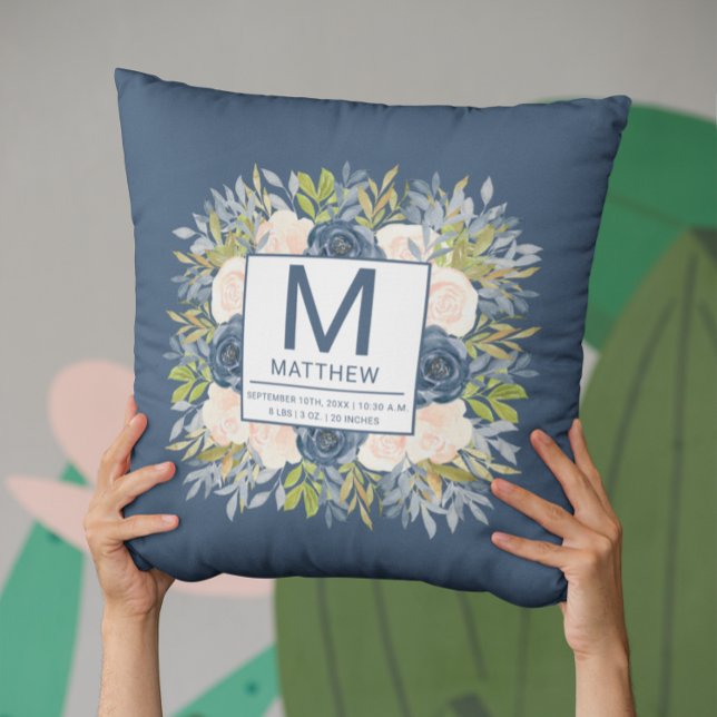 Almofada Marinho Floral Azul Nascimento Nascido (Criador carregado)