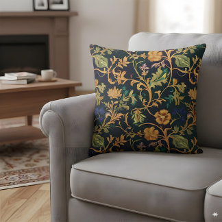 Almofada Marinho Floral Escuro, Botânico Dourado