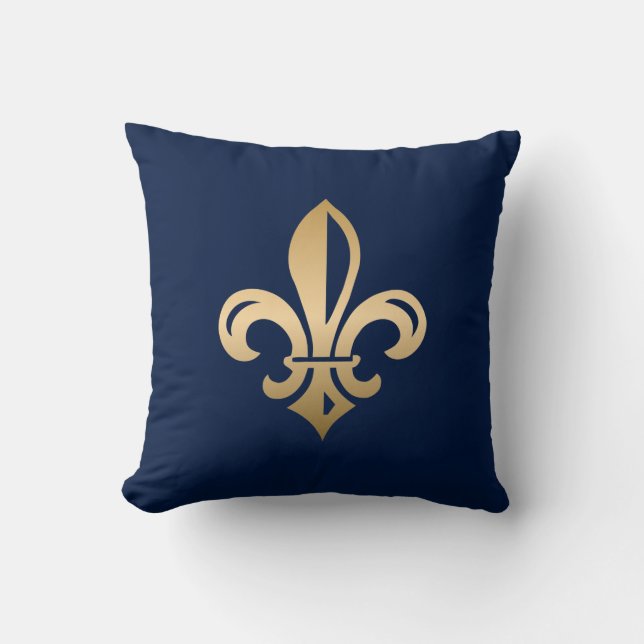 Almofada Marinho Luxuoso Dourado Fleur de Lis (Frente)