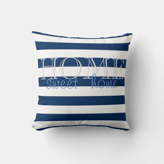 Almofada Marinho Moderno Blue Stripes, Home Sweet Home (Frente)