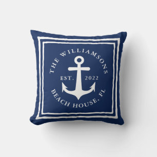 Almofada Marinho Náutico Blue White Family Name