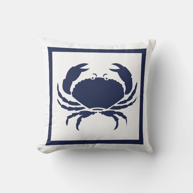 Almofada Marinho Náutico CRAB Exterior Azul em Branco (Frente)