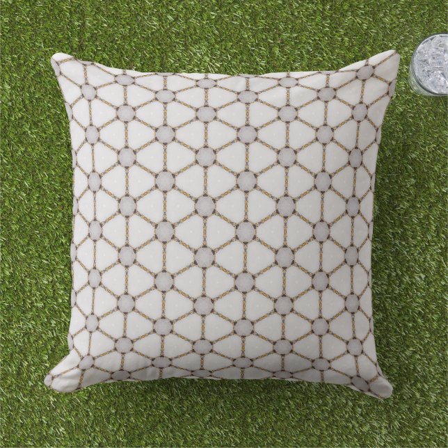 Almofada Marinho Náutico Elegante Dourado e Design Branco (Grama)