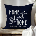 Almofada Marinho personalizado Blue Home Sweet Home<br><div class="desc">Traga calor e charme para sua casa com este travesseiro decorativo azul de marinho "Home Sweet Home" personalizado. A escrita elegante e o nome familiar personalizável criam um toque de boas-vindas para a sua sala de estar ou quarto. A cor do marinho profundo adiciona um toque de sofisticação a qualquer...</div>