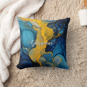 Almofada Marinho personalizado e Dourada Arte Fluida com Ti