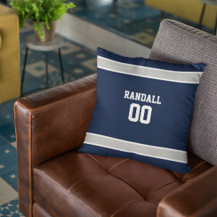 Almofada Marinho, Silver e White Football Team Personalizad