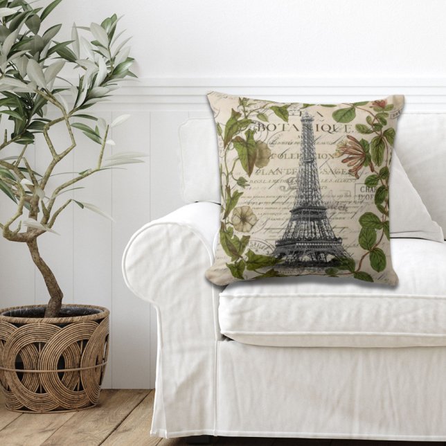 Almofada mariposa botânica francesa deixa paris eiffel torr (french botanical ivy leaves paris eiffel tower throw pillow)
