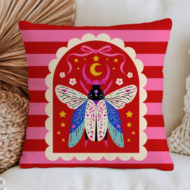 Almofada Mariposa Celestial em Listras Rosa e Vermelho Maxi (Criador carregado)