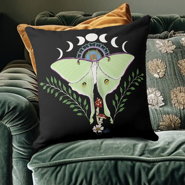 Almofada Mariposa Lunar Etérea Verde Mística Celestial (Criador carregado)
