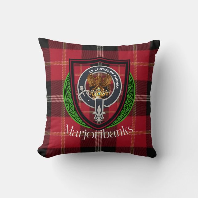 Almofada Marjoribanks Scottish Clan Tartan & Crest (Frente)