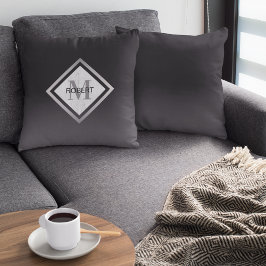 Almofada Mármaco de prata preto monograma geométrico