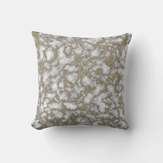 Almofada Mármore abstrato com glitter dourado e branco na m (Frente)