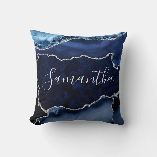 Almofada Mármore Ágata Azul e Faux Prata Brilhante (Frente)