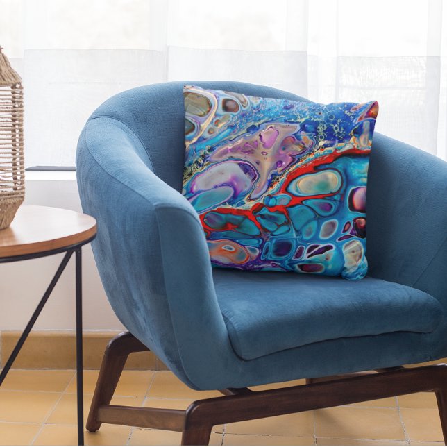 Almofada Mármore Azul Travesseiro Arte Fluida Vermelho Roxo (Criador carregado)