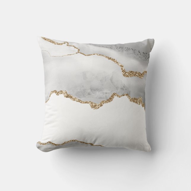Almofada Mármore Branco Cinza Ágata Refined Brilho Dourado (Frente)