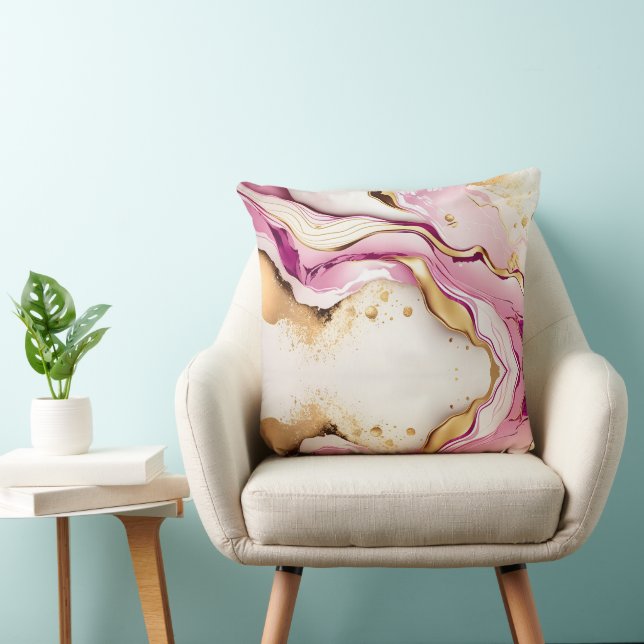Almofada Mármore Branco Dourado Rosa Bonito (Cadeira)