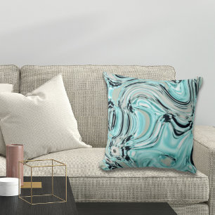 Almofada mármore chic espirra ondas azuis do mar mint