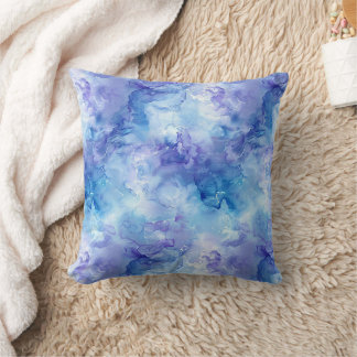 Almofada Mármore de Aquarela Azul Suave e Lavanda