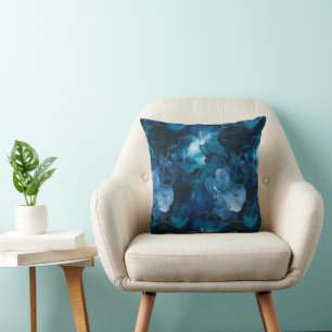 Almofada Mármore de Aquarela Azul Teal Escuro Temperamental