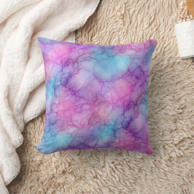 Almofada Mármore de Aquarela Pastel Rosa Roxo e Azul Turque (Cobertor)