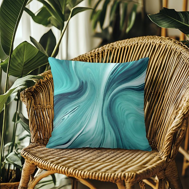 Almofada Mármore de Liquido Verde Teal Abstrato (Criador carregado)