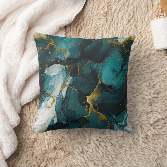 Almofada Mármore Esmeralda com Veias Douradas (Cobertor)