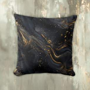 Almofada Mármore Fluido Preto e Dourado