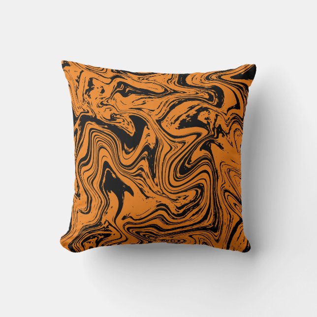 Almofada Mármore Laranja Negro Elegante (Frente)
