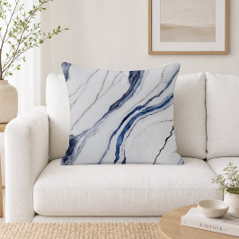Almofada Mármore Minimalista Branco e Azul Moderno
