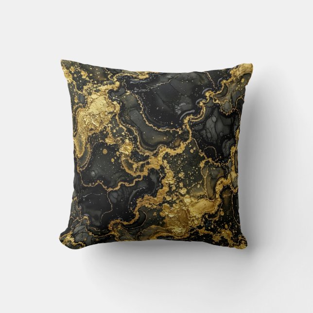 Almofada Mármore Moderno Preto + Luxo Dourado  (Frente)