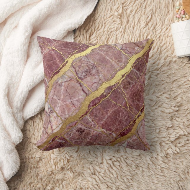 Almofada Mármore Moderno Rosa + Luxo Dourado (Cobertor)