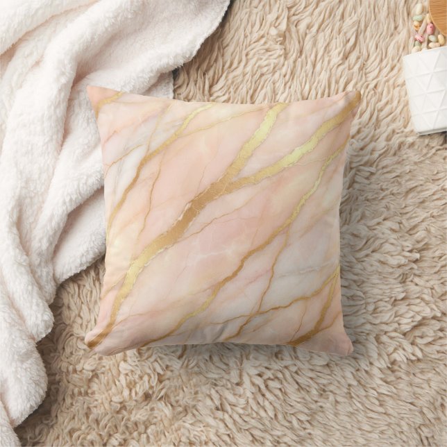 Almofada Mármore Moderno Rosa + Luxo Dourado  (Cobertor)