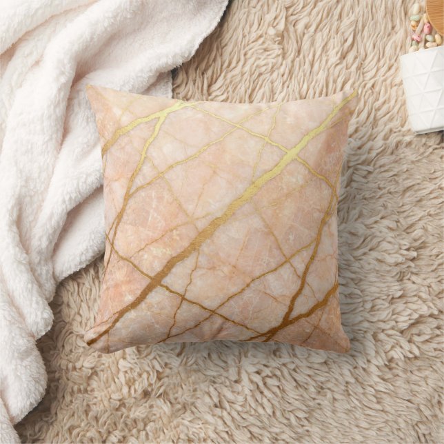 Almofada Mármore Moderno Rosa + Luxo Dourado  (Cobertor)