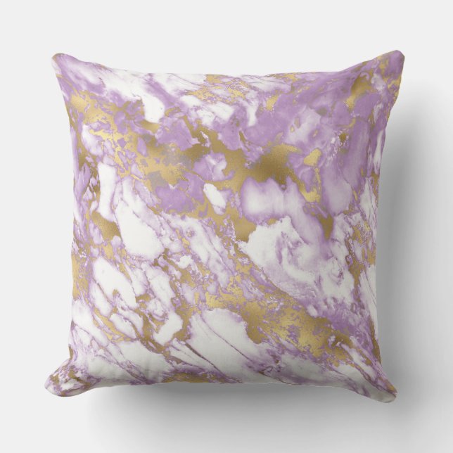 Almofada Mármore Moderno Roxo Claro, Branco e Dourado (Frente)