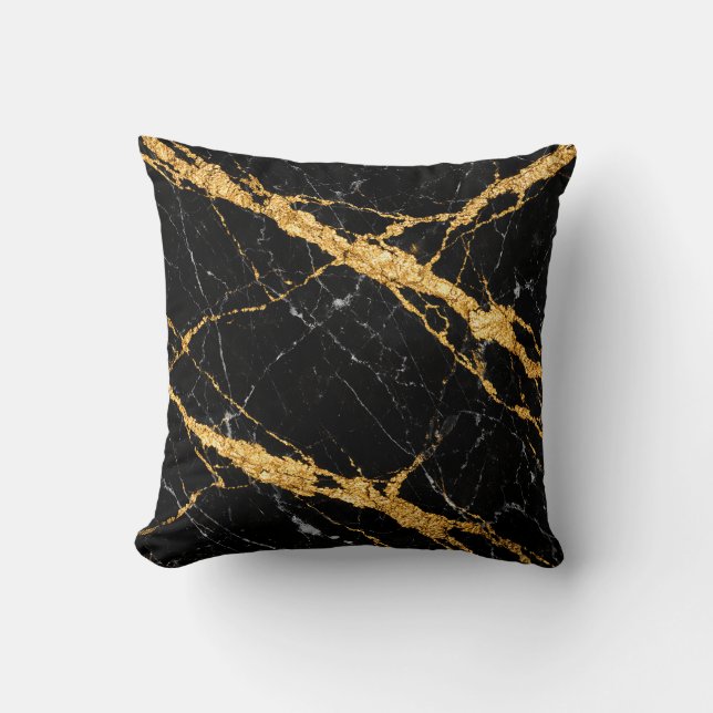 Almofada Mármore Preto Dourado Luxo Padrão (Frente)