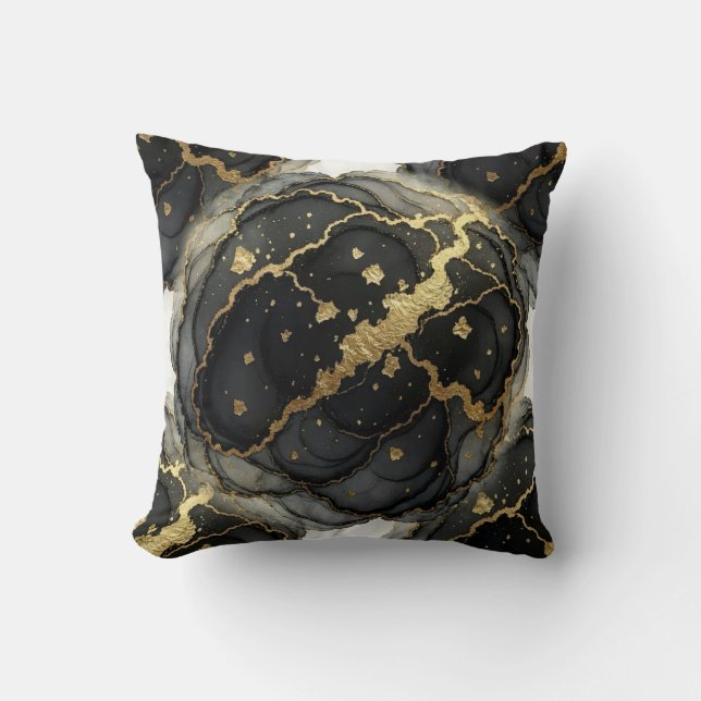 Almofada Mármore Preto e Branco + Luxo Dourado  (Frente)