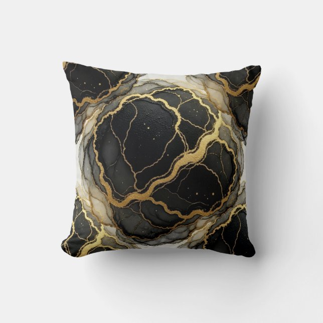 Almofada Mármore Preto e Branco + Luxo Dourado  (Frente)
