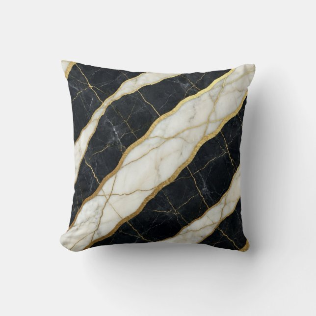 Almofada Mármore Preto e Branco + Luxo Dourado  (Frente)