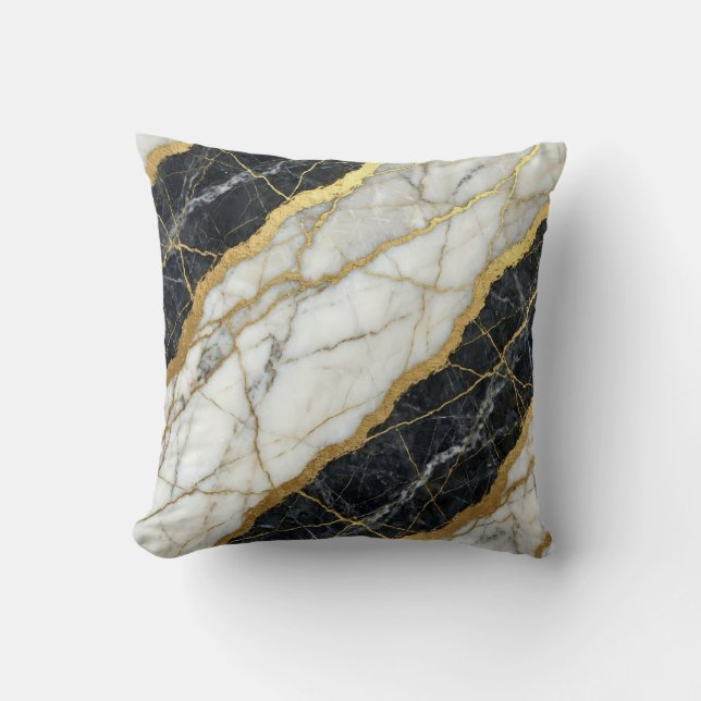 Almofada Mármore Preto e Branco + Luxo Dourado (Frente)