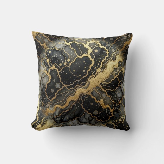 Almofada Mármore Preto e Branco + Luxo Dourado  (Frente)