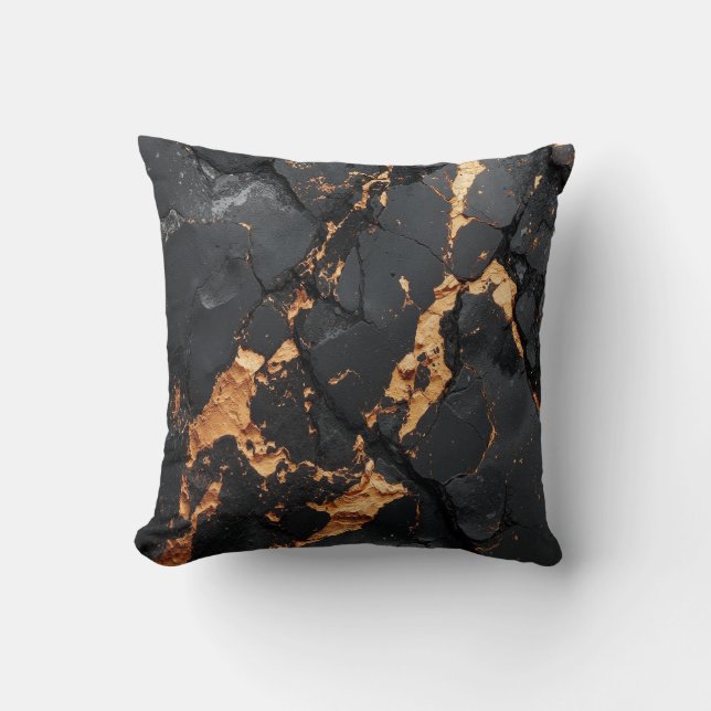 Almofada Mármore Preto Elegante com Veias Douradas Arte Mod (Frente)