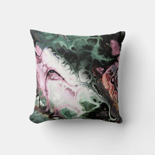 Almofada mármore preto, rosa e abstrato verde
