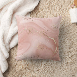 Almofada Mármore Rosa Bege com Glitter Dourado Padrão Abstr