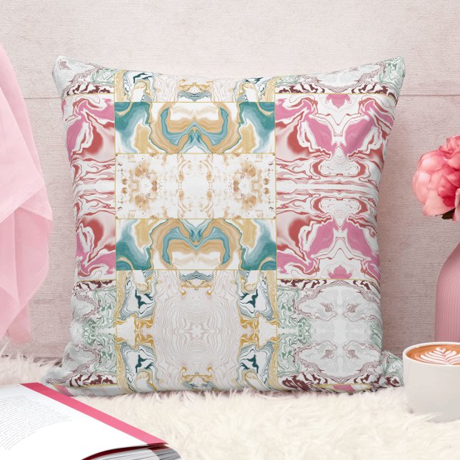 Almofada Mármore-rosa-ouro Elegante e azul (Criador carregado)