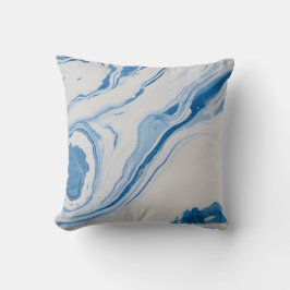 Almofada Marmorização Azul e Branco – Arte Abstrata Fluida