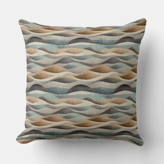 ALMOFADA MARROM BEGE VERDE TEAL ONDAS ABSTRATAS (Frente)