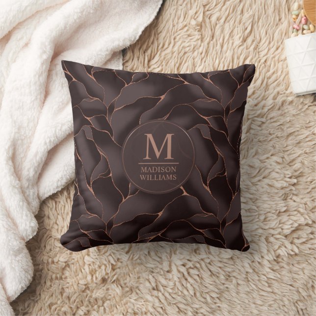 Almofada Marrom Chocolate & Dourado Rosa Padrão de Onda Abs (Cobertor)