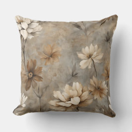 Almofada Marrom Cinza Bege Neutro Floral Terroso