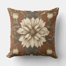 Almofada Marrom Ferrugem Creme Barroco Floral